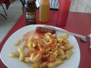 Chips with chili sauce. And Stoney! Amazing ginger drink by Coca-Cola. My new favorite.